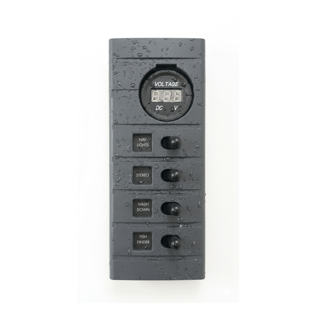 CONNEX Waterproof Switch Panel- 4 Switch Plus Voltmeter