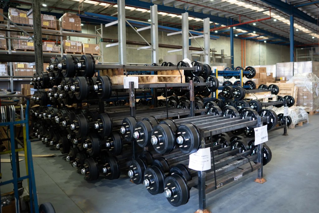 Axles and hub assemblies in the Holroyd warehouse